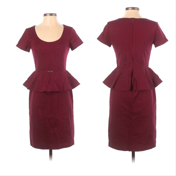 Ann Taylor Peplum Burgundy Scoop-neck Silver Accent Casual Dress 0 - Picture 8 of 8